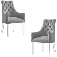 Colton Linen Acrylic Leg Dining Chair Set Of 2, Light Grey