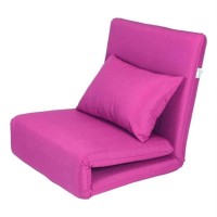 Relaxie Linen 5-Position Adjustable Convertible Flip Chair, Sleeper Dorm Bed Couch Lounger Sofa , Pink