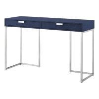 Omer Faux Shagreen Console Table, Navy/Chrome
