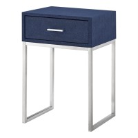 Omer Faux Shagreen End Table, Navy/Chrome