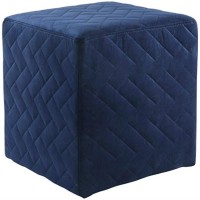 Micah Velvet Brick Quilted Cube Ottoman, Navy