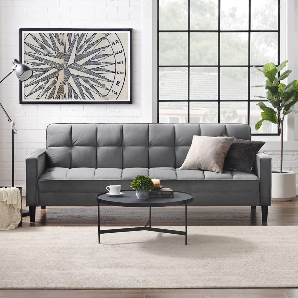 Toyah Velvet Convertible Sofa Bed, Grey