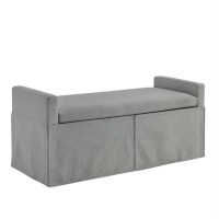Khloee Linen Storage Bench, Light Grey