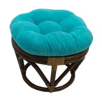 Rattan Ottoman With Micro Suede Cushion -Aqua Blue