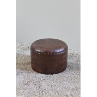 Mini Round Faux Leather Stool -Saddle Brown