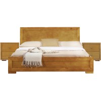 Trent Wooden Platform Bed In Oak, King With 2 Nightstands