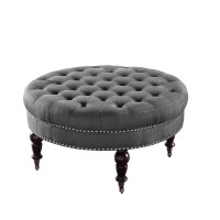 Isabelle Charcoal Round Tufted Ottoman