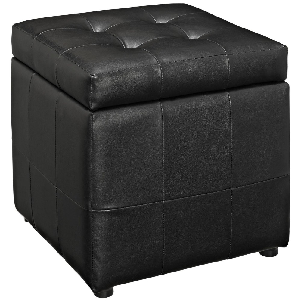 Volt Storage Upholstered Vinyl Ottoman - Black