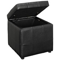 Volt Storage Upholstered Vinyl Ottoman - Black