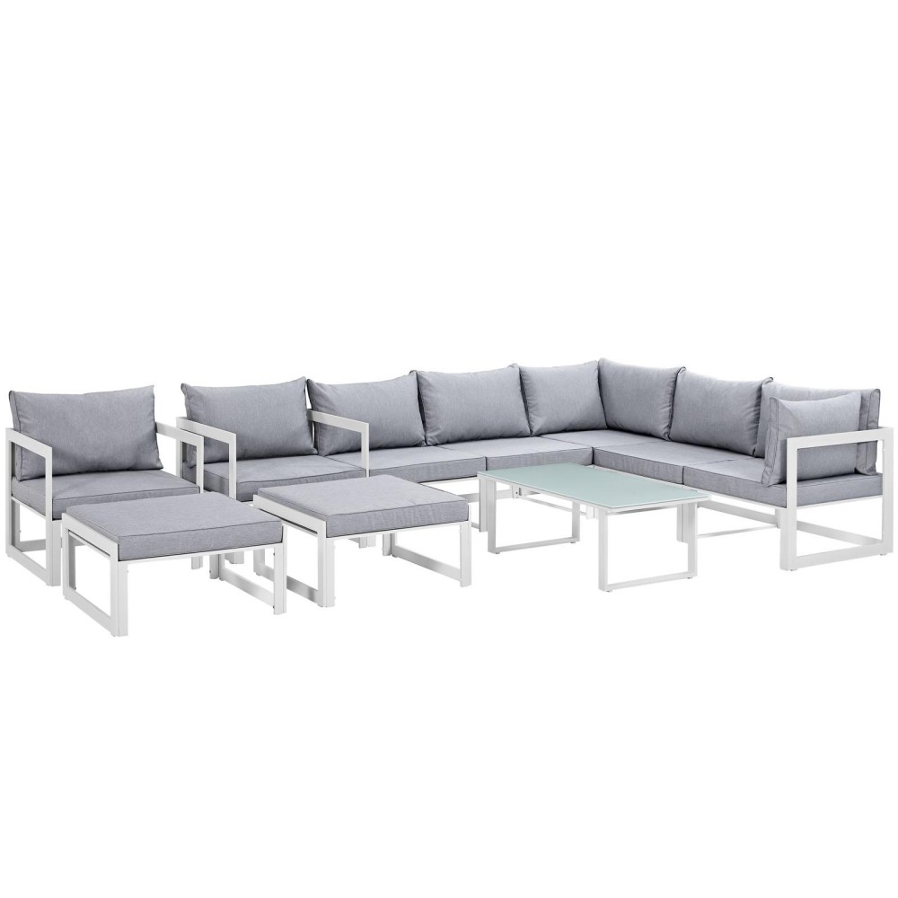 Fortuna 10 Piece Outdoor Patio Sectional Sofa Set - White Gray