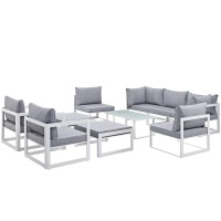 Fortuna 10 Piece Outdoor Patio Sectional Sofa Set - White Gray