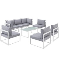 Fortuna 8 Piece Outdoor Patio Sectional Sofa Set - White Gray
