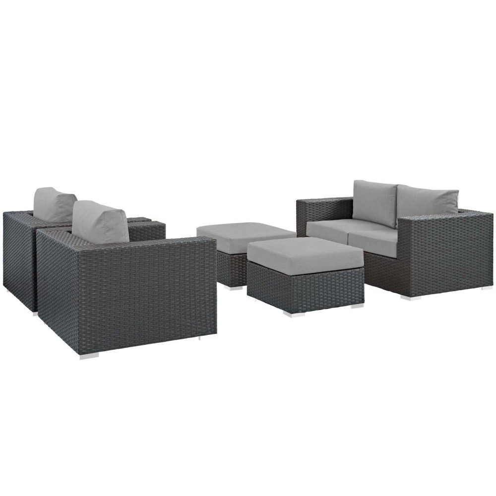 Sojourn 5 Piece Outdoor Patio Sunbrella Sectional Set - Canvas Gray