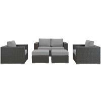 Sojourn 5 Piece Outdoor Patio Sunbrella Sectional Set - Canvas Gray