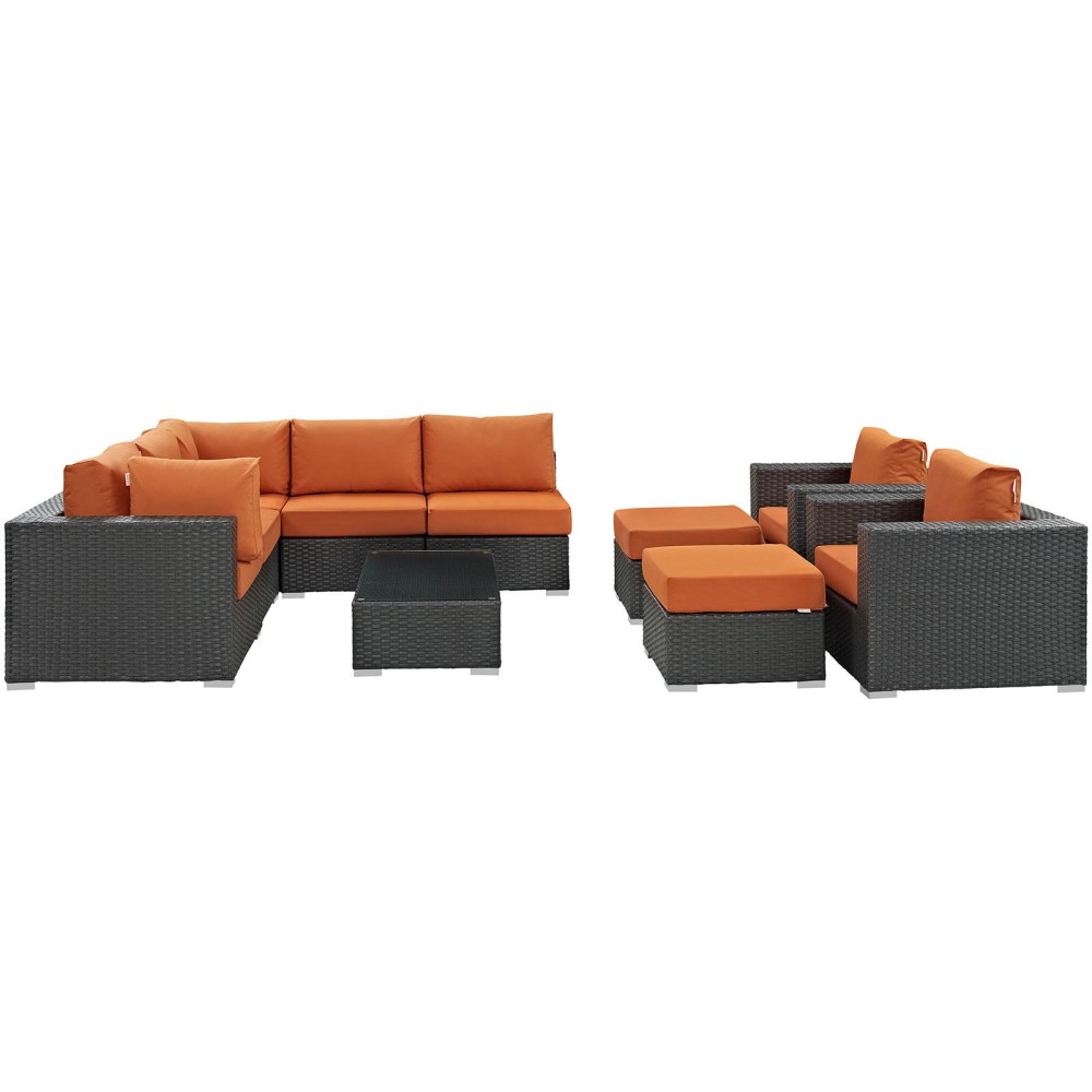 Sojourn 10 Piece Outdoor Patio Sunbrella Sectional Set - Canvas Tuscan