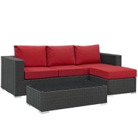 Sojourn 3 Piece Outdoor Patio Sunbrella Sectional Set - Canvas Red