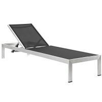 Shore Outdoor Patio Aluminum Chaise With Cushions - Silver Navy