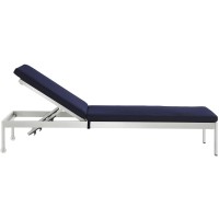 Shore Outdoor Patio Aluminum Chaise With Cushions - Silver Navy