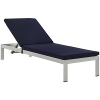 Shore Chaise With Cushions Outdoor Patio Aluminum Set Of 2 - Silver Navy