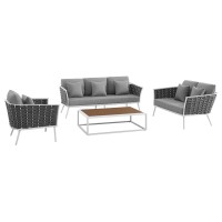 Stance 4 Piece Outdoor Patio Aluminum Sectional Sofa Set - White Gray