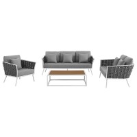 Stance 4 Piece Outdoor Patio Aluminum Sectional Sofa Set - White Gray