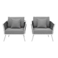 Stance Armchair Outdoor Patio Aluminum Set Of 2 - White Gray