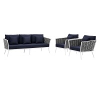 Stance 3 Piece Outdoor Patio Aluminum Sectional Sofa Set - White Navy