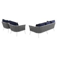 Stance 3 Piece Outdoor Patio Aluminum Sectional Sofa Set - White Navy