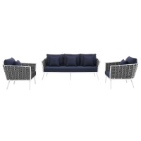 Stance 3 Piece Outdoor Patio Aluminum Sectional Sofa Set - White Navy