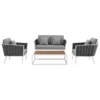 Stance 4 Piece Outdoor Patio Aluminum Sectional Sofa Set - White Gray