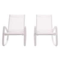 Traveler Rocking Lounge Chair Outdoor Patio Mesh Sling Set Of 2 - White White