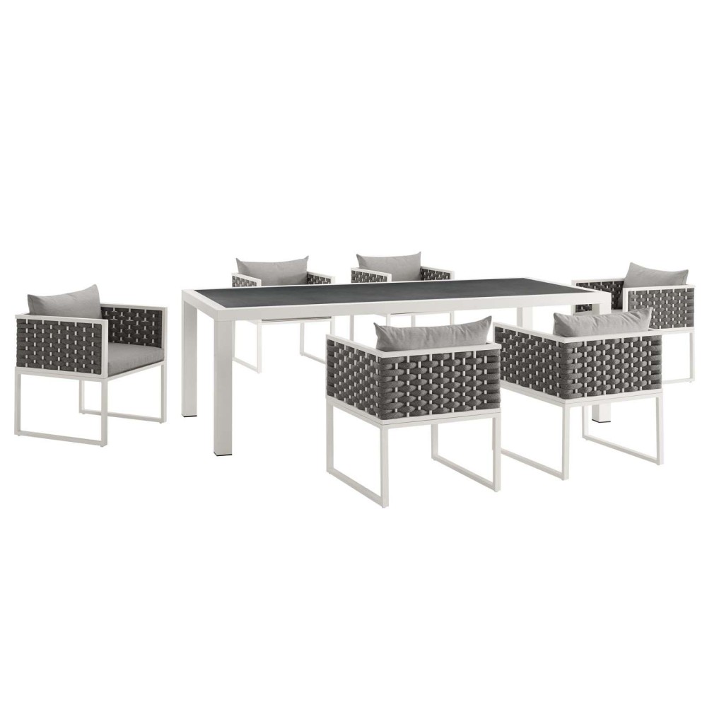 Stance 7 Piece Outdoor Patio Aluminum Dining Set - White Gray