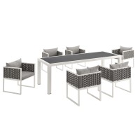 Stance 7 Piece Outdoor Patio Aluminum Dining Set - White Gray