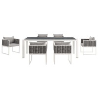 Stance 7 Piece Outdoor Patio Aluminum Dining Set - White Gray