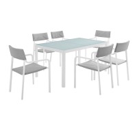 Raleigh 7 Piece Outdoor Patio Aluminum Dining Set White Gray