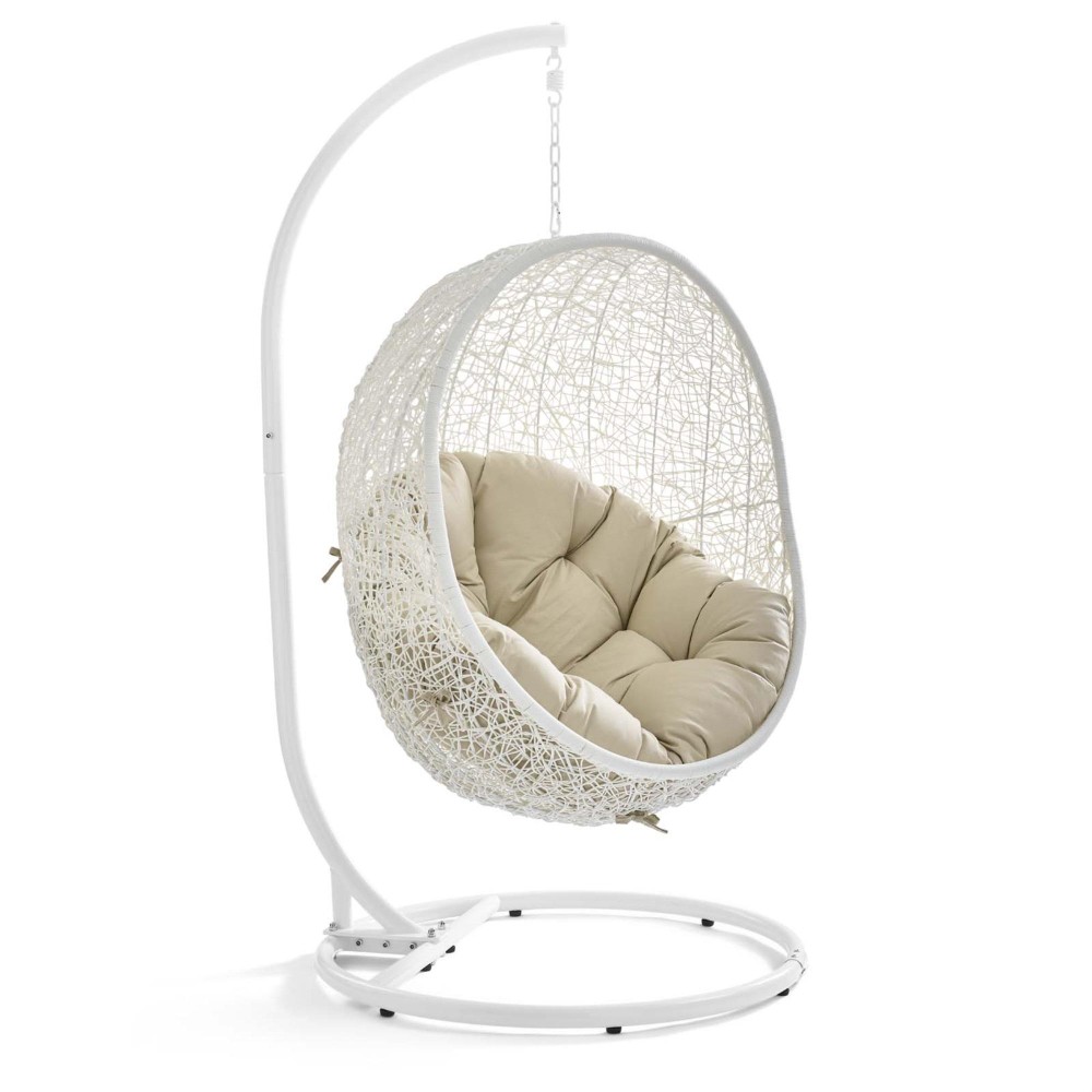 Modway Hide Sunbrella Patio Swing Chair With Stand In White And Beige