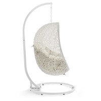 Modway Hide Sunbrella Patio Swing Chair With Stand In White And Beige