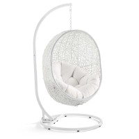 Hide Outdoor Patio Sunbrella Swing Chair With Stand White White