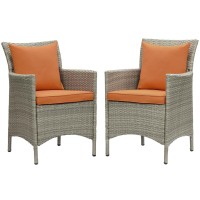 Conduit Outdoor Patio Wicker Rattan Dining Armchair Set Of 2 Light Gray Orange