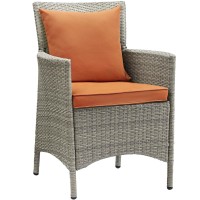 Conduit Outdoor Patio Wicker Rattan Dining Armchair Set Of 2 Light Gray Orange