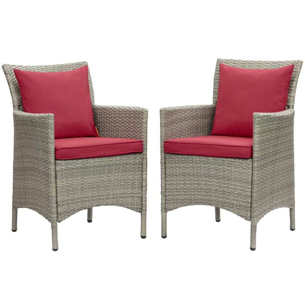 Conduit Outdoor Patio Wicker Rattan Dining Armchair Set Of 2 Light Gray Red