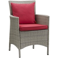 Conduit Outdoor Patio Wicker Rattan Dining Armchair Set Of 2 Light Gray Red