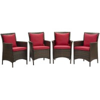 Conduit Outdoor Patio Wicker Rattan Dining Armchair Set Of 4 Brown Red