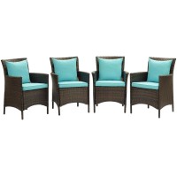 Conduit Outdoor Patio Wicker Rattan Dining Armchair Set Of 4 Brown Turquoise
