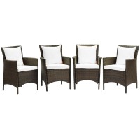 Conduit Outdoor Patio Wicker Rattan Dining Armchair Set Of 4 Brown White