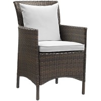 Conduit Outdoor Patio Wicker Rattan Dining Armchair Set Of 4 Brown White