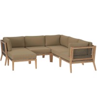 Clearwater Outdoor Patio Teak Wood 6-Piece Sectional Sofa