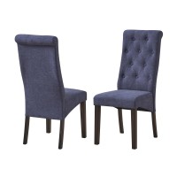 Huxley Upholstered Parsons Dining Side Chairs, Blue Fabric & Black Wood (Set Of 2)