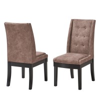 Riley Contemporary Parsons Dining Side Chairs, Dark Brown Polyester Upholstery & Cappuccino Wood Legs, (Set Of 2)