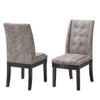 Riley Contemporary Parsons Dining Side Chairs, Gray Polyester Upholstery & Cappuccino Wood Legs, (Set Of 2)